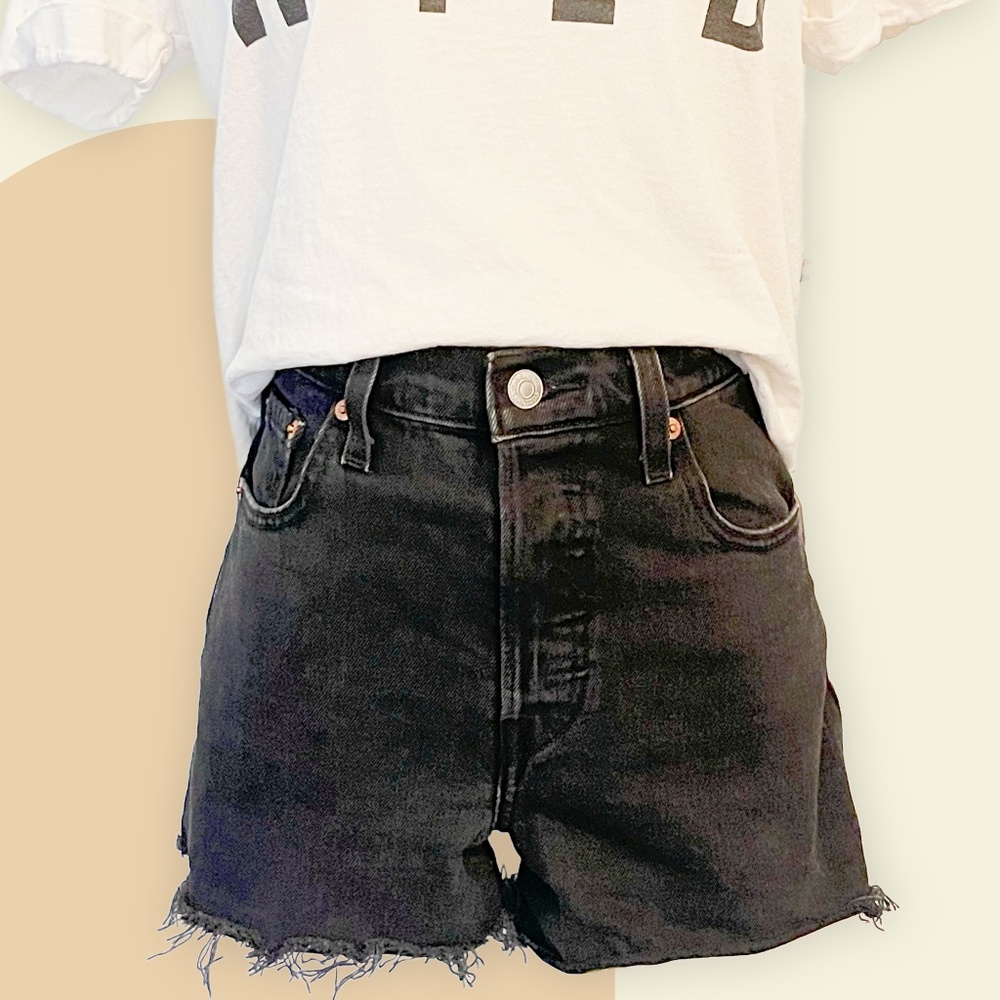 Levi's Ribcage High Rise Black Denim Shorts